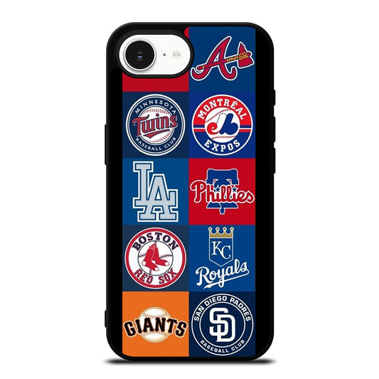 MLB Team Logo 4 iPhone 16e case black TPU silicone rubber protective cover by Casedear
