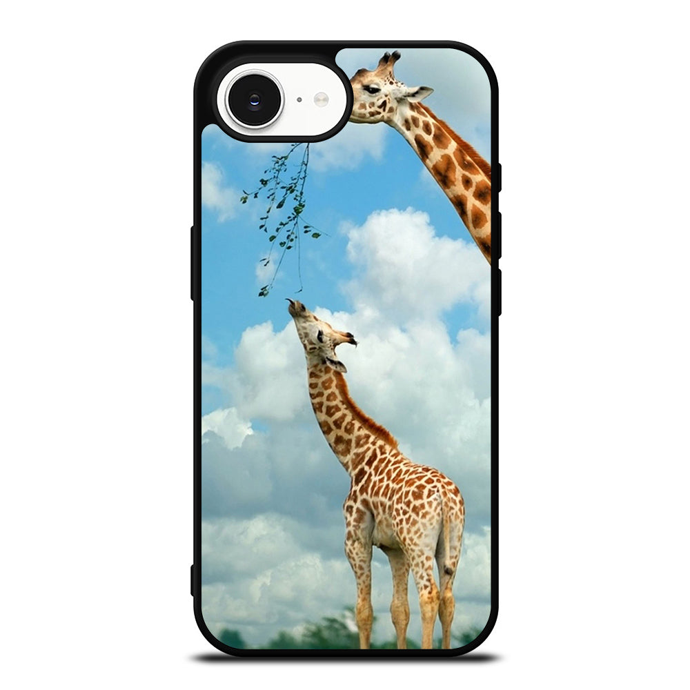 MOM AND BABY GIRAFFE EAT iPhone 16e case black TPU silicone rubber protective cover by Casedear