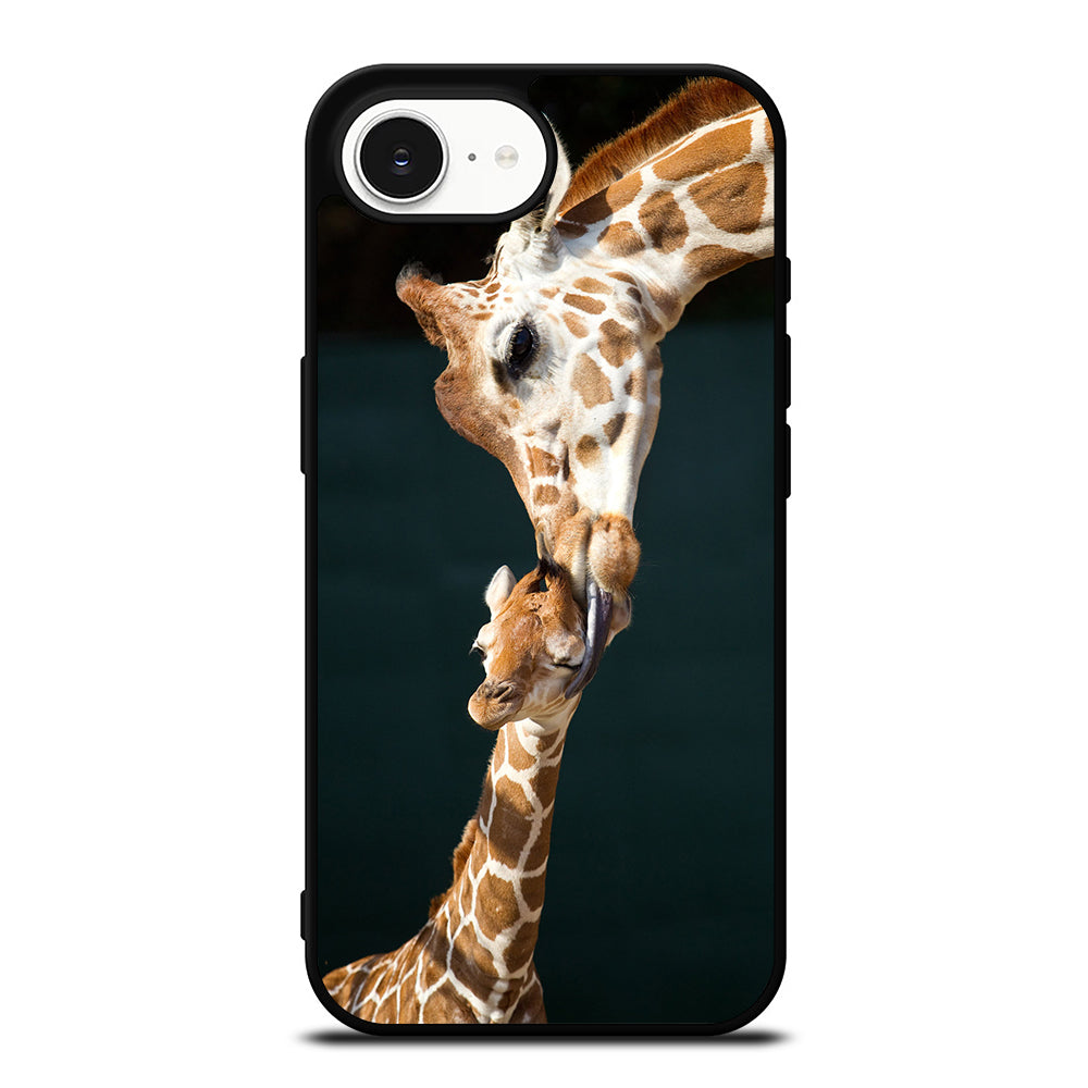MOM TOUCHES BABY GIRAFFE iPhone 16e case black TPU silicone rubber protective cover by Casedear