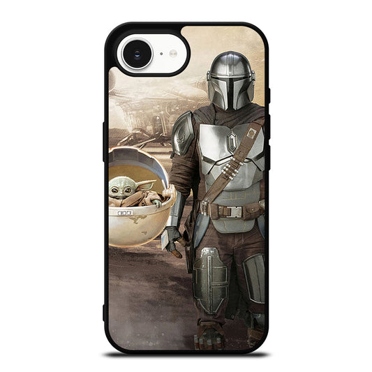Mandalorian Baby Yoda iPhone 16e case black TPU silicone rubber protective cover by Casedear