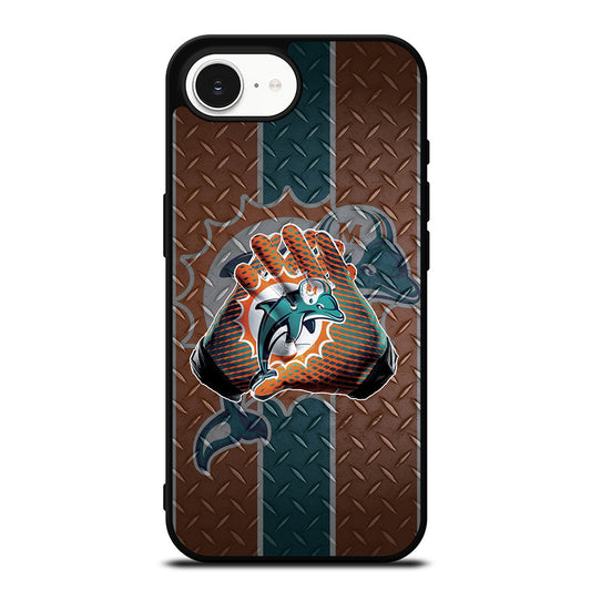 Miami Dolphins Football Gloves iPhone 16e case black TPU silicone rubber protective cover by Casedear