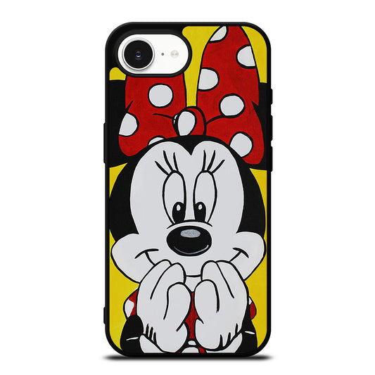 Minnie Mouse Cute Smile iPhone 16e case black TPU silicone rubber protective cover by Casedear