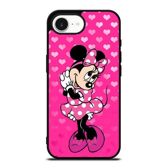 Minnie Mouse In Pink Heart iPhone 16e case black TPU silicone rubber protective cover by Casedear