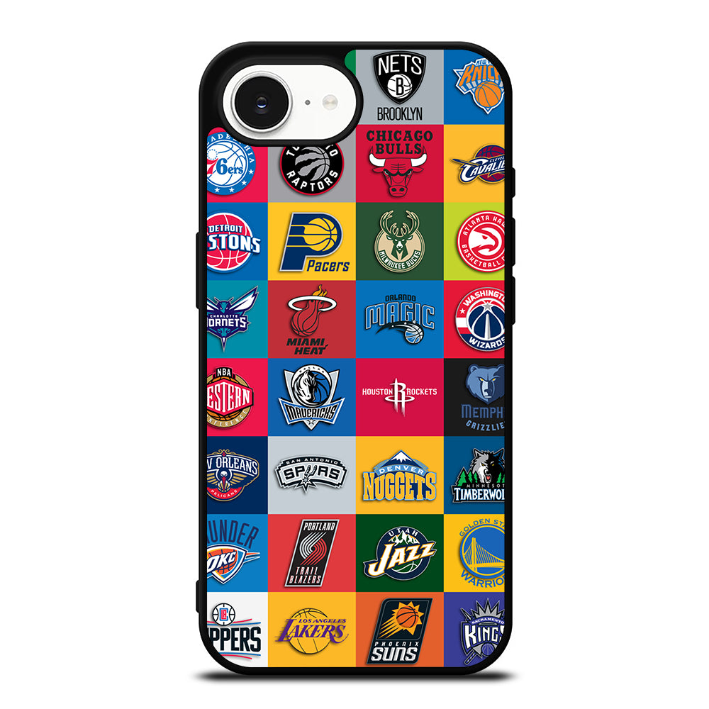 NBA Team Logo iPhone 16e case black TPU silicone rubber protective cover by Casedear