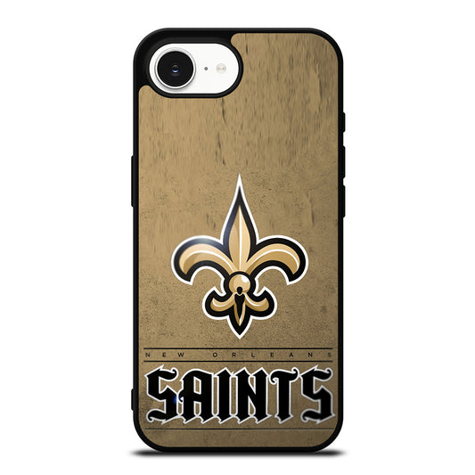 NEW ORLEANS SAINTS LOGO AND BACKGROUND iPhone 16e case black TPU silicone rubber protective cover by Casedear