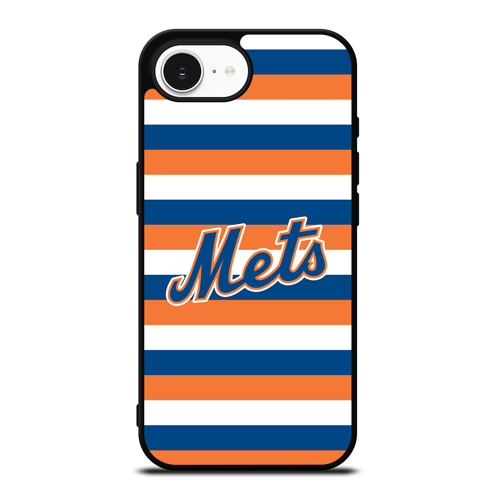 New York Mets Color iPhone 16e case black TPU silicone rubber protective cover by Casedear