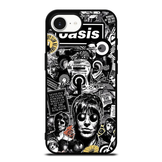 Oasis Collage iPhone 16e case black TPU silicone rubber protective cover by Casedear