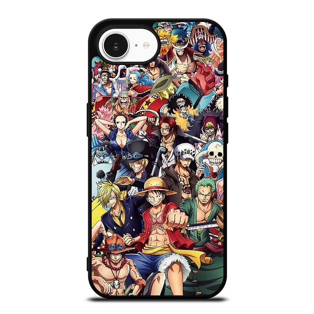One Piece Luffy Collage iPhone 16e case black TPU silicone rubber protective cover by Casedear