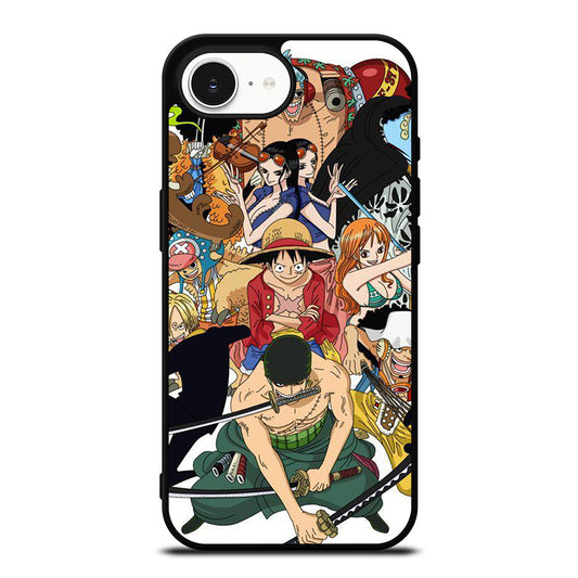 One Piece Luffy Print iPhone 16e case black TPU silicone rubber protective cover by Casedear