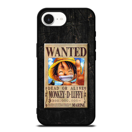 One Piece Luffy Wanted iPhone 16e case black TPU silicone rubber protective cover by Casedear