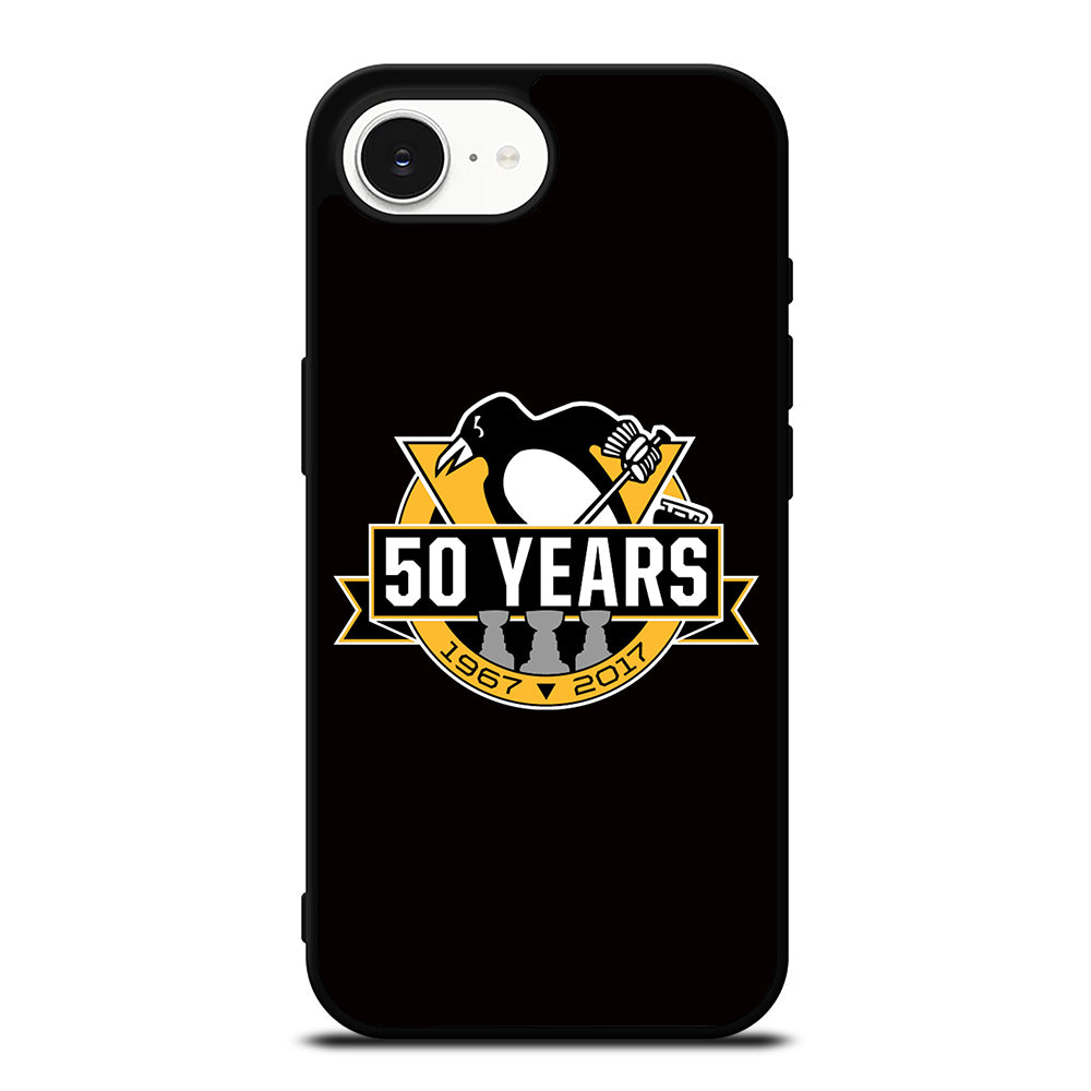 PITTSBURGH PENGUINS 50 YEARS iPhone 16e case black TPU silicone rubber protective cover by Casedear
