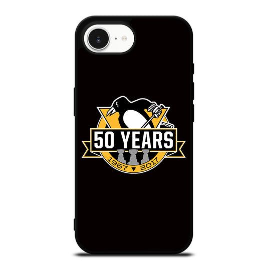 PITTSBURGH PENGUINS 50 YEARS iPhone 16e case black TPU silicone rubber protective cover by Casedear
