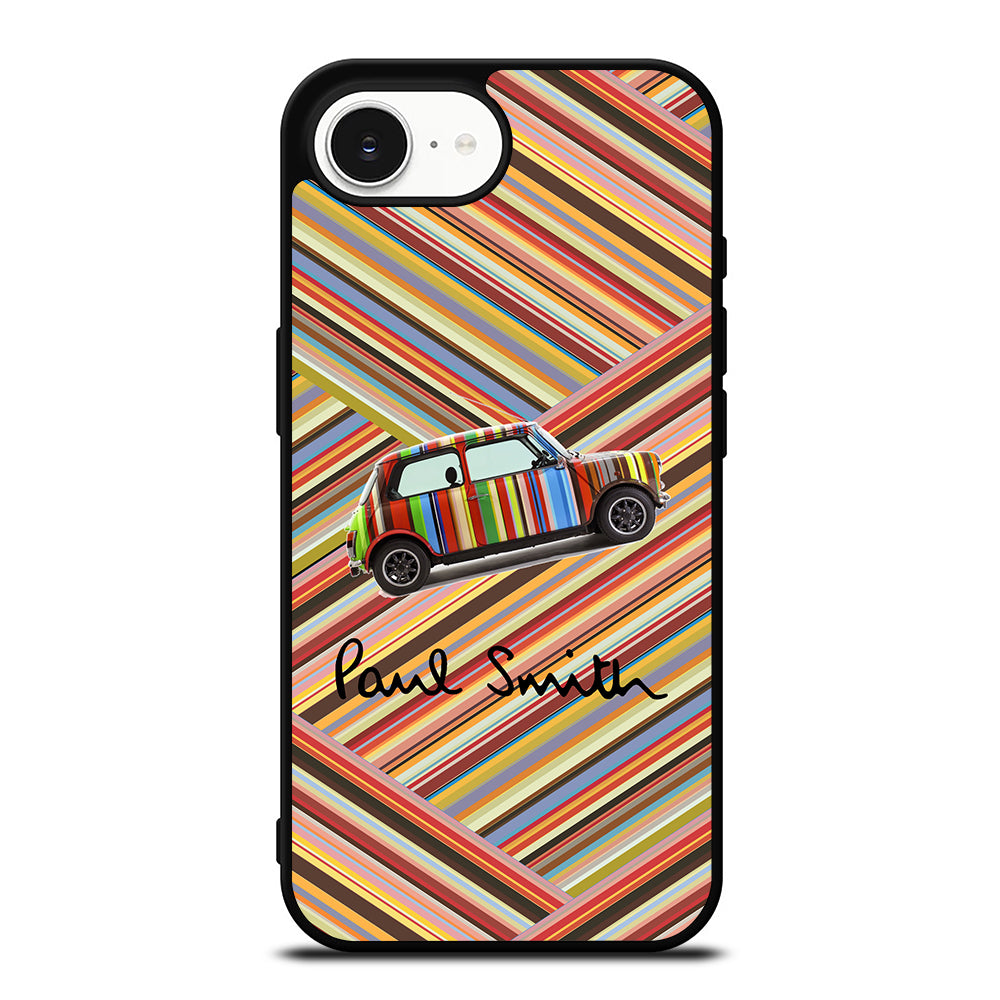 Paul Smith Mini Cooper Stripe iPhone 16e case black TPU silicone rubber protective cover by Casedear