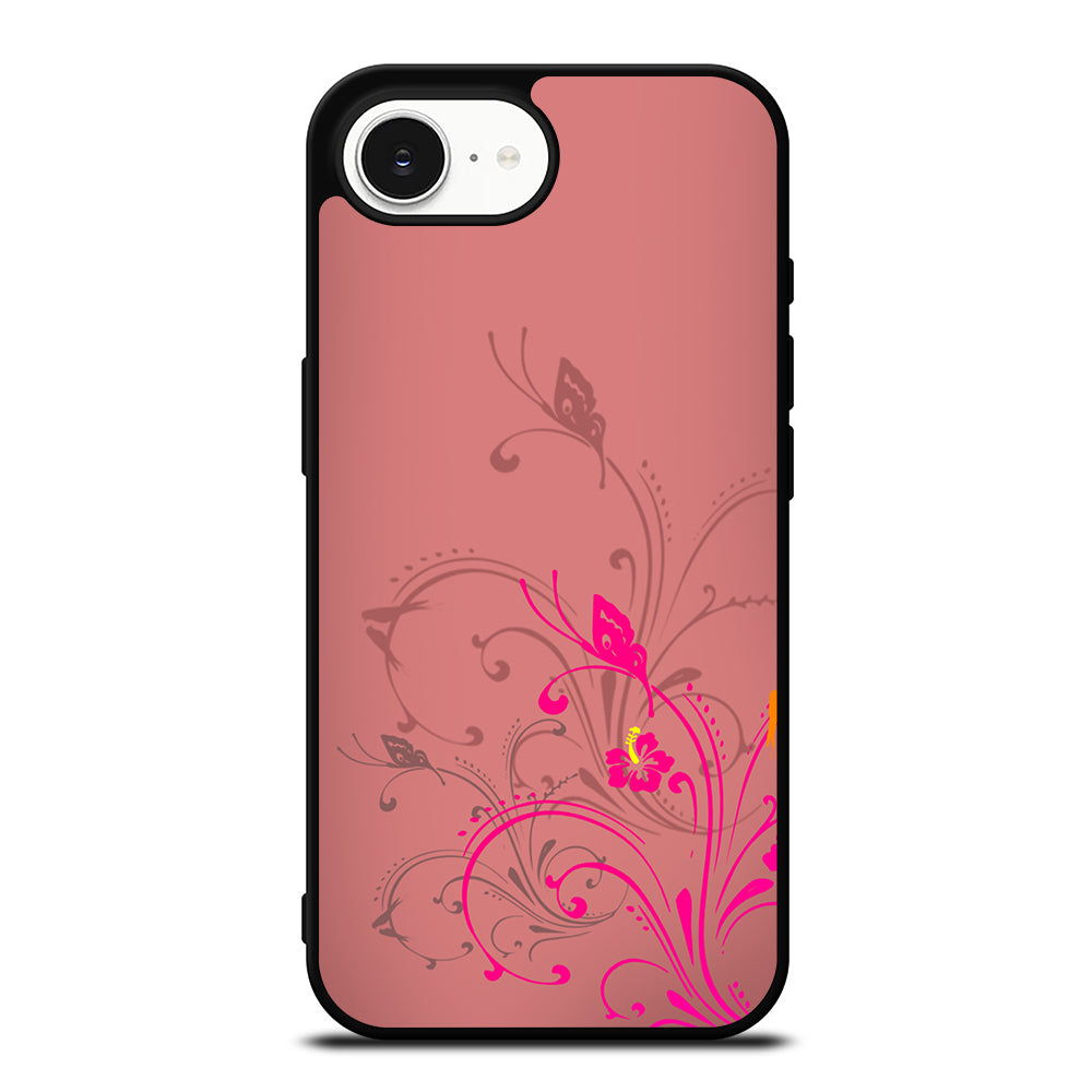Pink Swirls iPhone 16e case black TPU silicone rubber protective cover by Casedear
