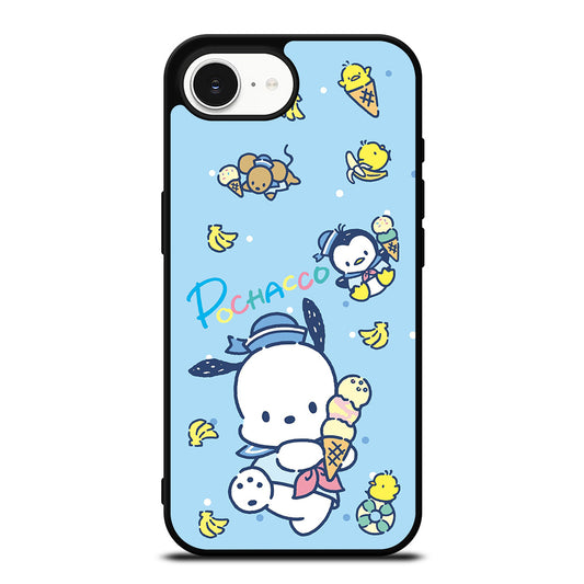 Pochacco Character iPhone 16e case black TPU silicone rubber protective cover by Casedear