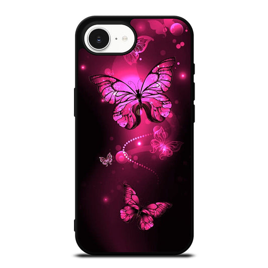 Purple Butterfly Pink iPhone 16e case black TPU silicone rubber protective cover by Casedear