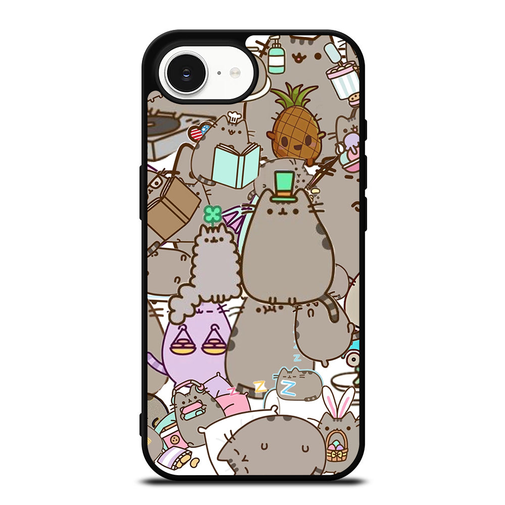 Pusheen Cartoon Collage iPhone 16e case black TPU silicone rubber protective cover by Casedear
