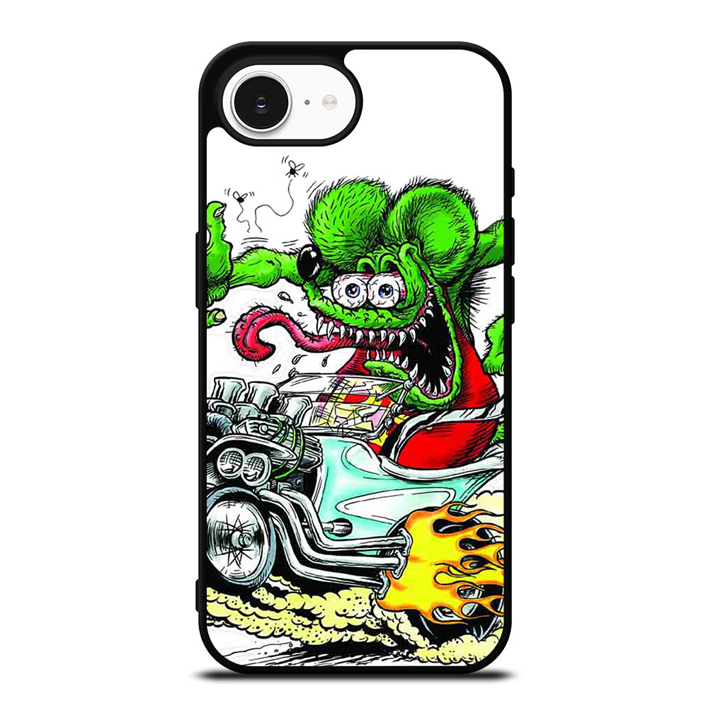 Rat Fink Hot Muscle Car Wheal iPhone 16e case black TPU silicone rubber protective cover by Casedear