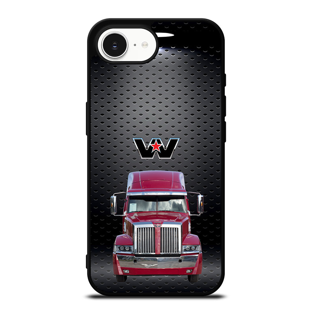 Red Western Star Truck iPhone 16e case black TPU silicone rubber protective cover by Casedear