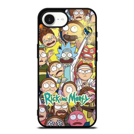 Rick And Morty Collage iPhone 16e case black TPU silicone rubber protective cover by Casedear