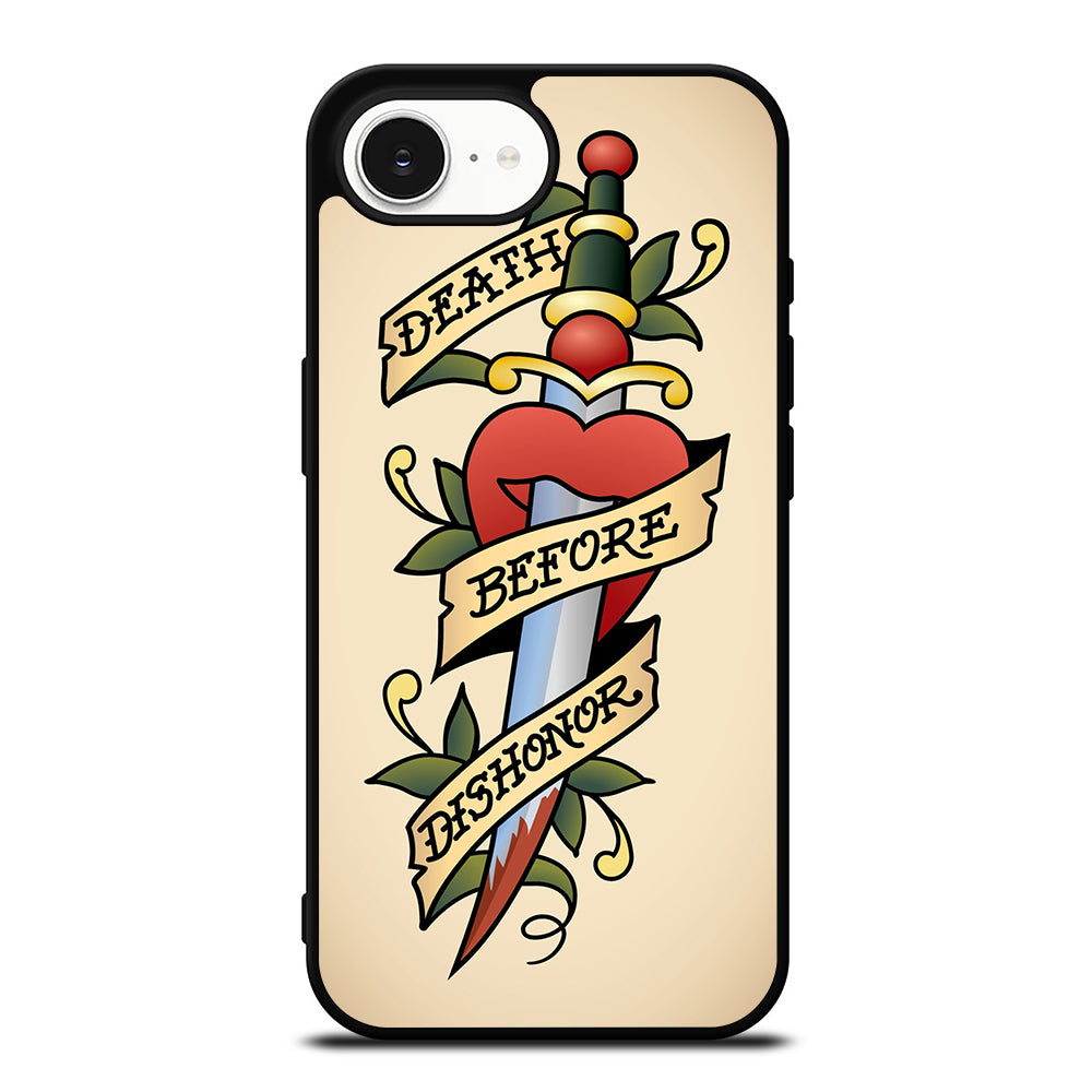 SAILOR JERRY DEATH BEFORE DISHONOR iPhone 16e case black TPU silicone rubber protective cover by Casedear