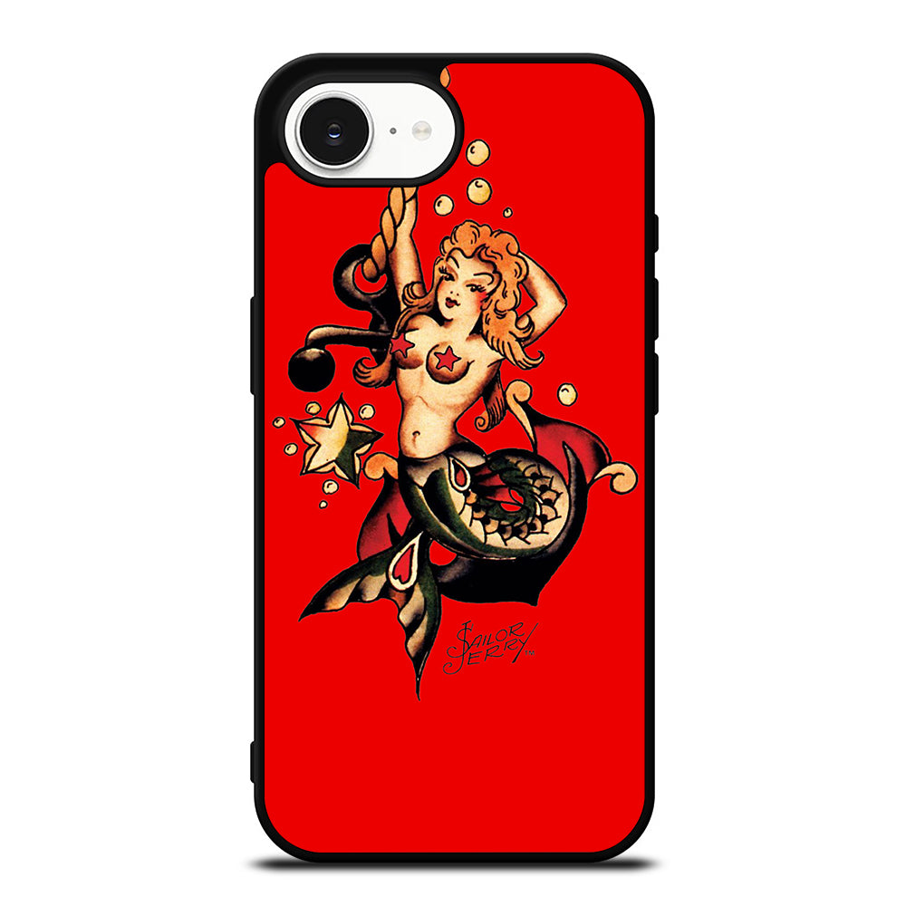 SAILOR JERRY MERMAID TATTOO iPhone 16e case black TPU silicone rubber protective cover by Casedear