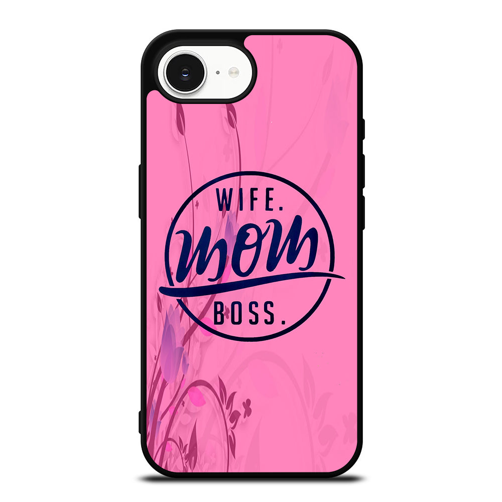 SHORT QUOTE WIFE MOM BOSS iPhone 16e case black TPU silicone rubber protective cover by Casedear