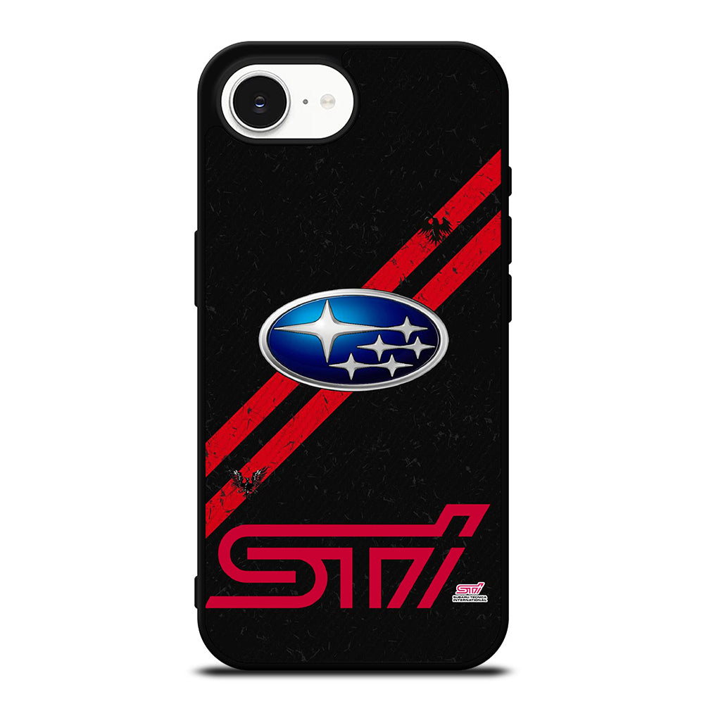 STI Subaru Logo iPhone 16e case black TPU silicone rubber protective cover by Casedear