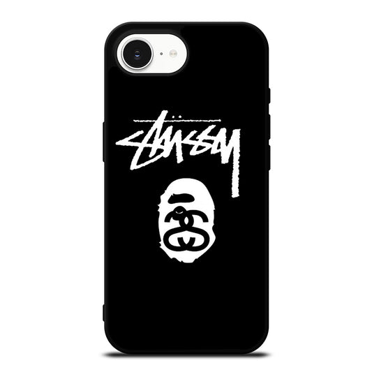STUSSY BLACK iPhone 16e case black TPU silicone rubber protective cover by Casedear