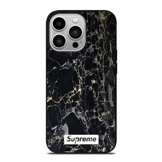 SUPREME BLACK MARBLE iPhone 14 Pro Case