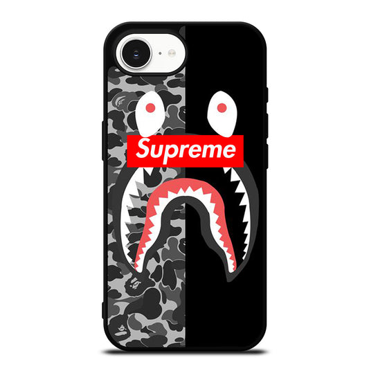 SUPRE ME BAPE SHARK iPhone 16e case black TPU silicone rubber protective cover by Casedear
