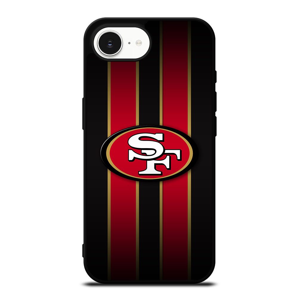 San Francisco 49ers NFL Emblem iPhone 16e case black TPU silicone rubber protective cover by Casedear