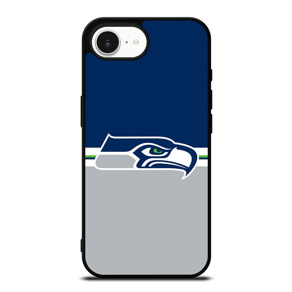 Seattle Seahawks Logo iPhone 16e case black TPU silicone rubber protective cover by Casedear
