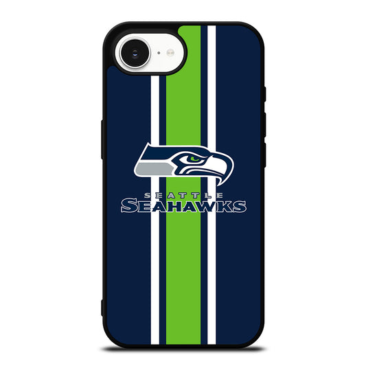 Seattle Seahawks iPhone 16e case black TPU silicone rubber protective cover by Casedear