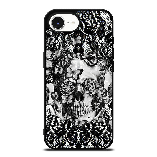 Skull Butterfly Lace iPhone 16e case black TPU silicone rubber protective cover by Casedear