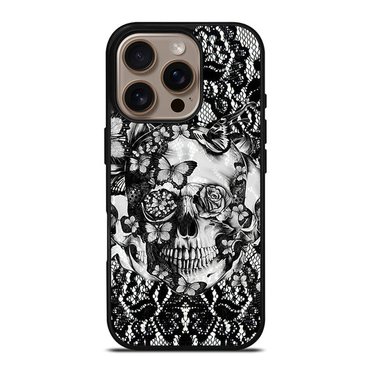 Skull Butterfly Lace iPhone 16 Pro Case