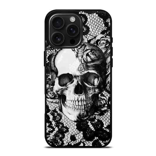 Skull On Black Lace iPhone 16 Pro Max Case