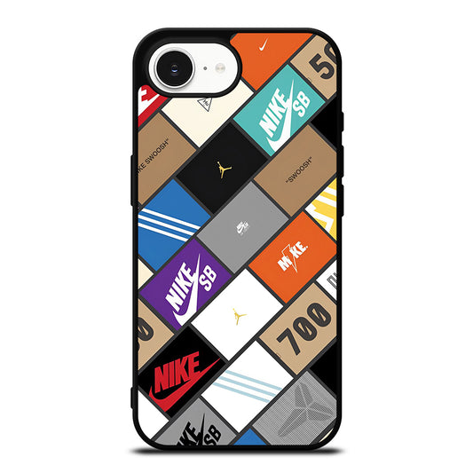 Sneaker Boxes Poster iPhone 16e case black TPU silicone rubber protective cover by Casedear