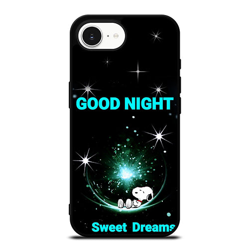 Snoopy Sweet Dreams Good Night iPhone 16e case black TPU silicone rubber protective cover by Casedear