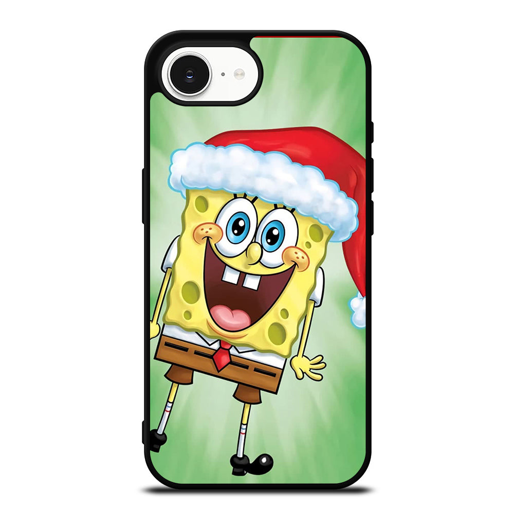 Spongebob Santa iPhone 16e case black TPU silicone rubber protective cover by Casedear
