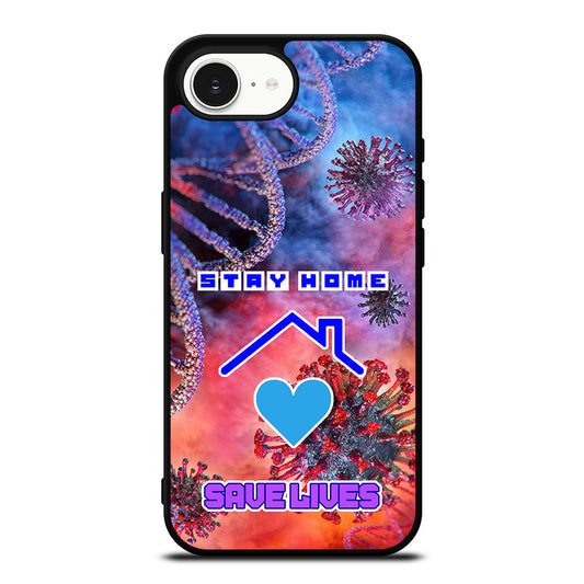 Stay Home Save Lives iPhone 16e case black TPU silicone rubber protective cover by Casedear