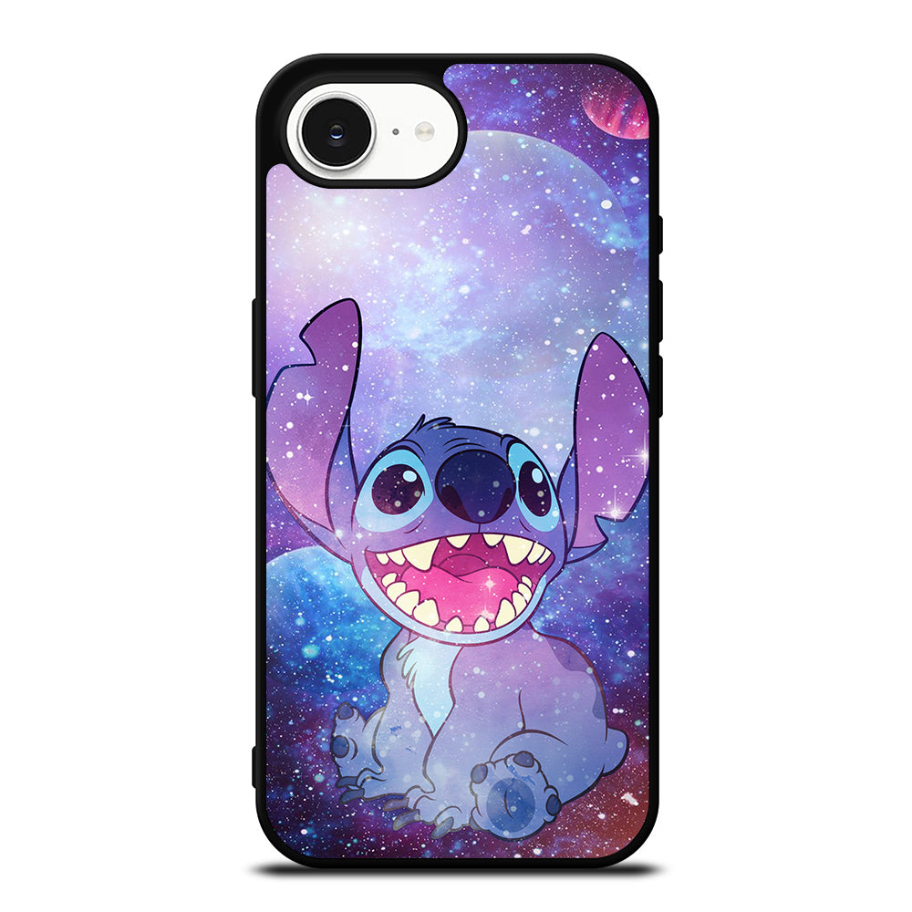 Stitch Cartoon Galaxy iPhone 16e case black TPU silicone rubber protective cover by Casedear