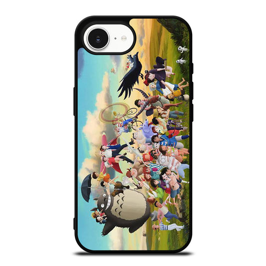 Studi Ghibli Cartoon Family iPhone 16e case black TPU silicone rubber protective cover by Casedear