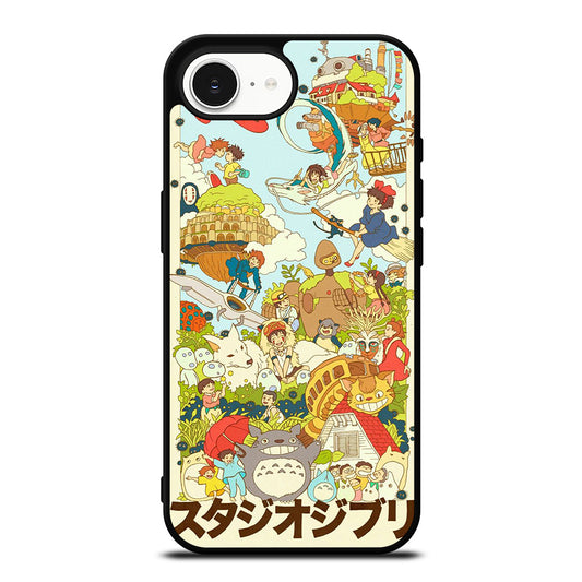 Studio Ghibli Artwork iPhone 16e case black TPU silicone rubber protective cover by Casedear