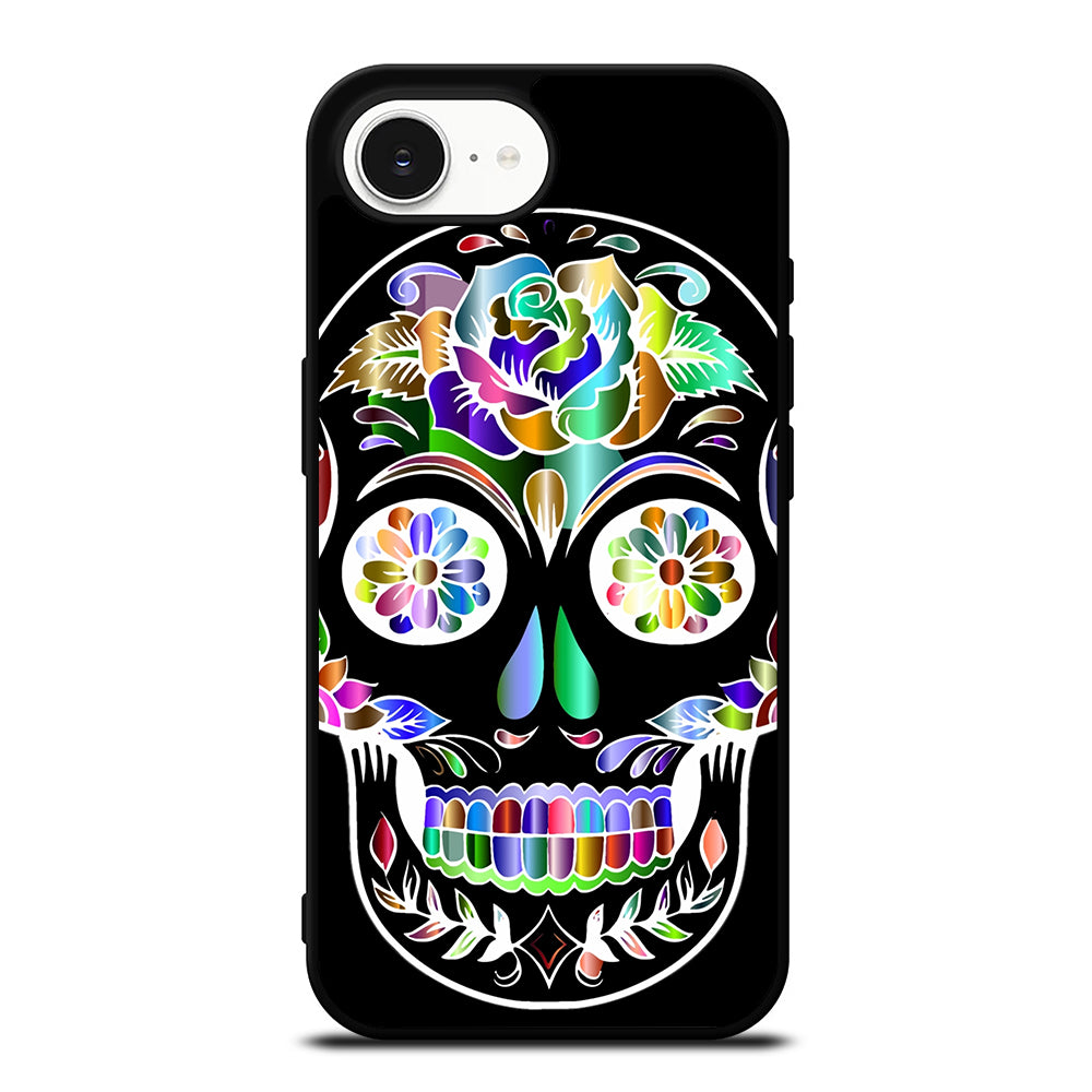 Sugar Skull iPhone 16e case black TPU silicone rubber protective cover by Casedear