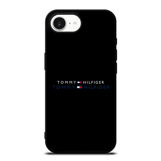 TOMMY HILFIGER 2 LOGO iPhone 16e case black TPU silicone rubber protective cover by Casedear