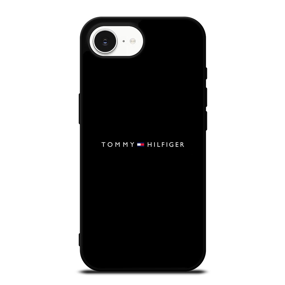 TOMMY HILFIGER LOGO iPhone 16e case black TPU silicone rubber protective cover by Casedear
