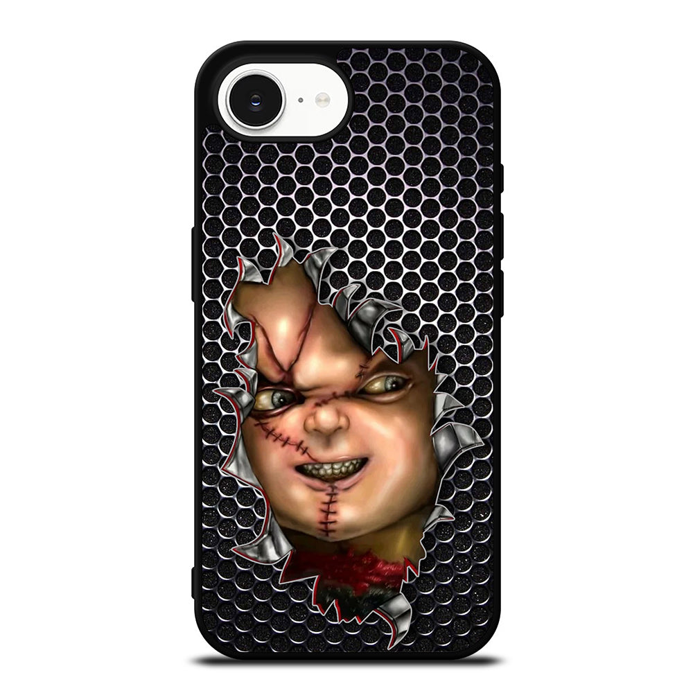 The Chucky Face iPhone 16e case black TPU silicone rubber protective cover by Casedear