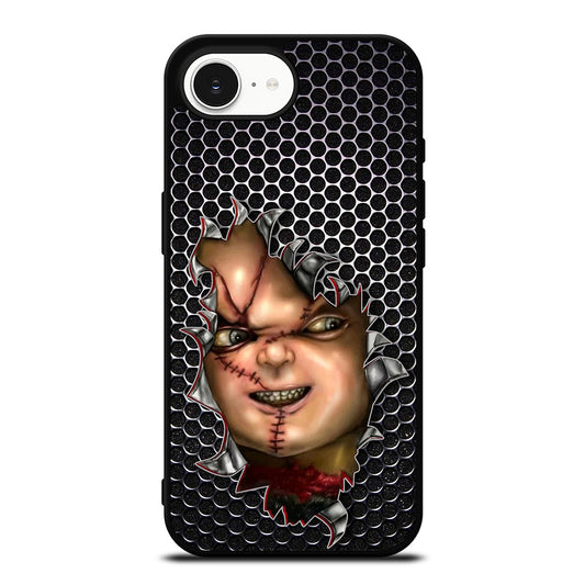 The Chucky Face iPhone 16e case black TPU silicone rubber protective cover by Casedear