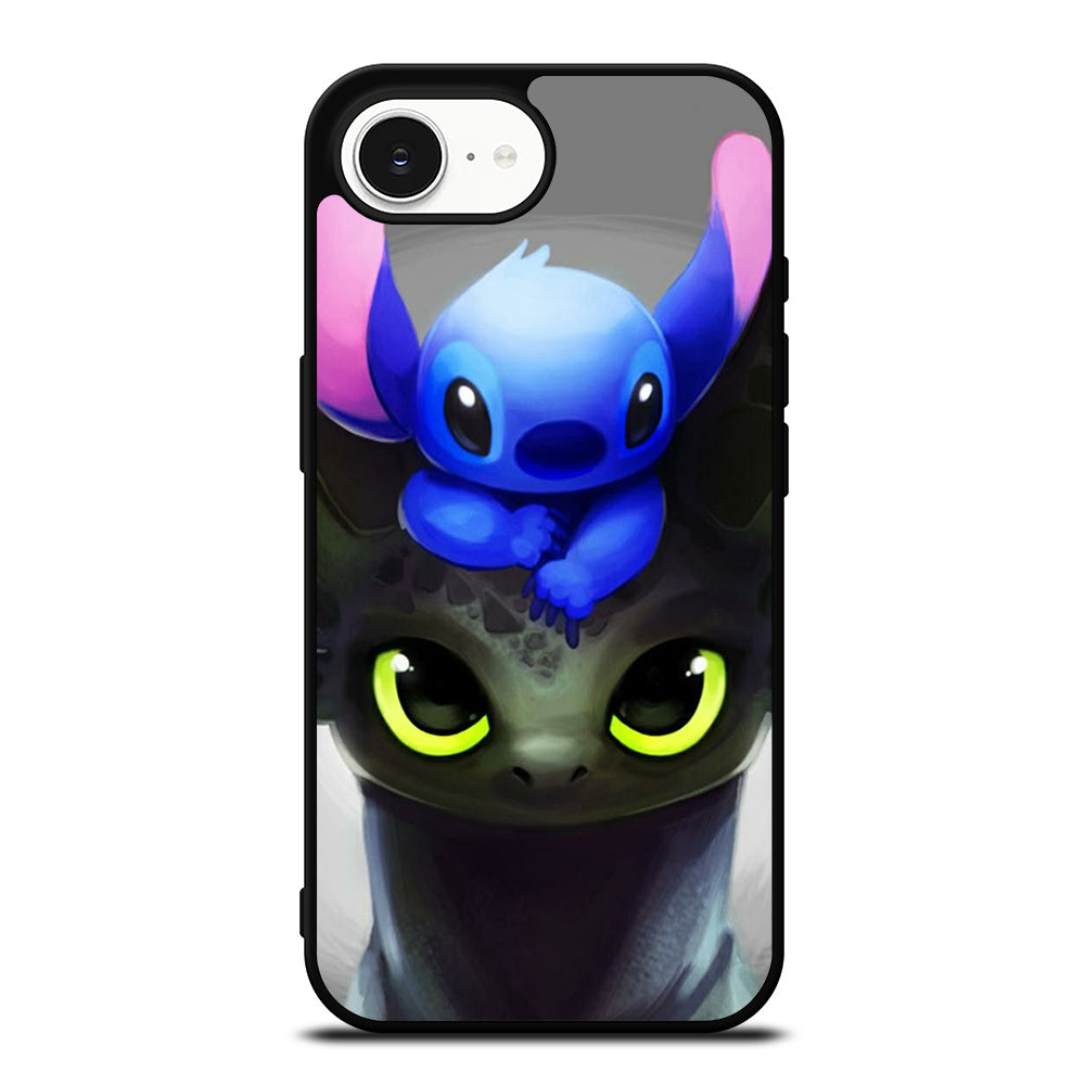 Toothless And Stitch Paint iPhone 16e case black TPU silicone rubber protective cover by Casedear